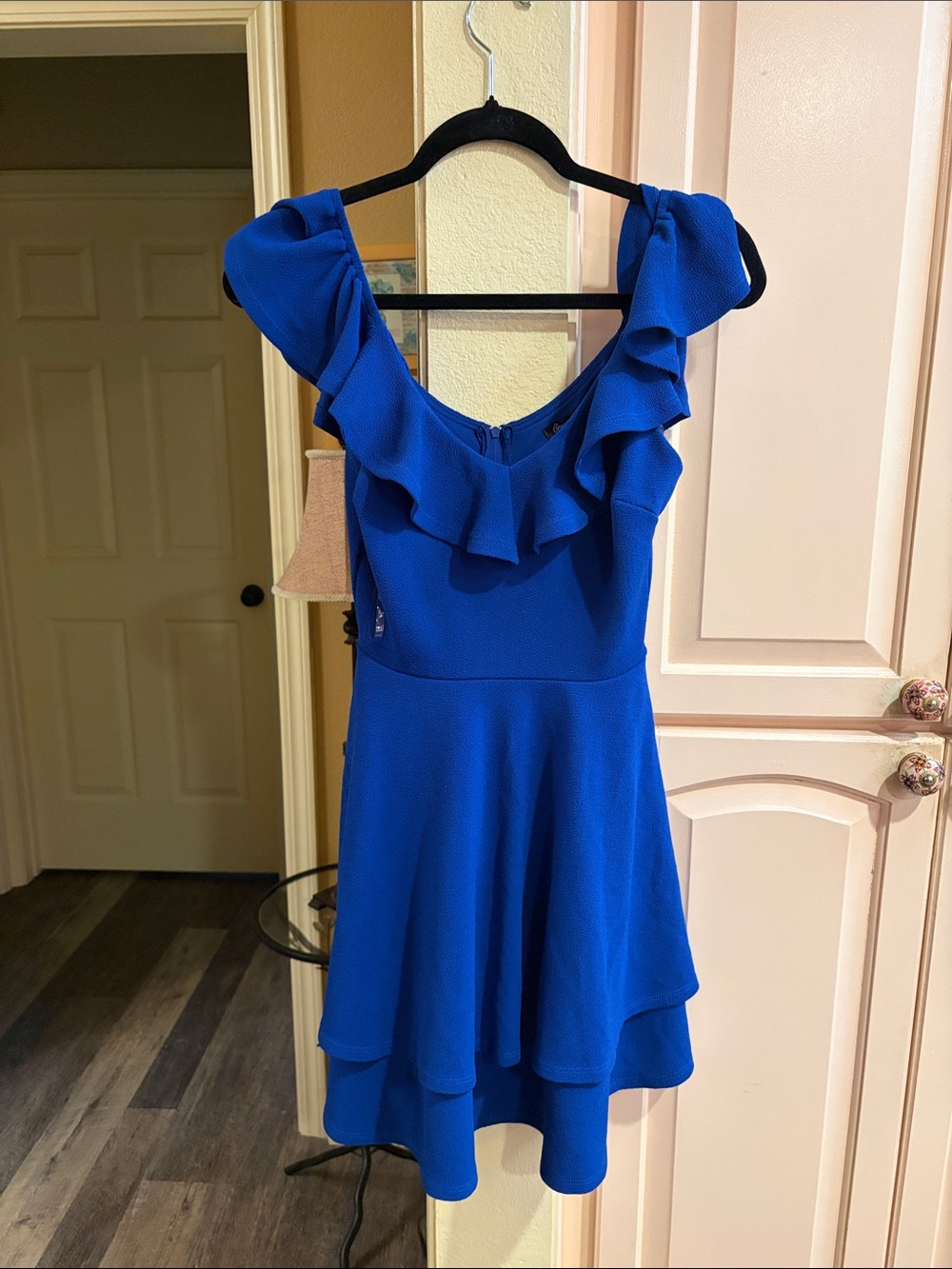 Crystal Doll Cobalt Blue double Ruffle Fit-and-Flare Mini Dress
